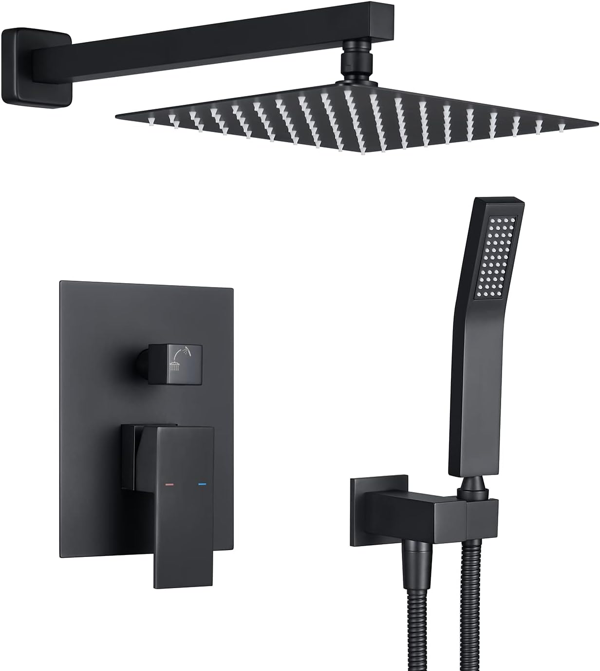 Shower System 10 Inches Rain Shower Combo Set Black Wall Mount Faucet Bathroom Faucets with Rainfall Shower Head and Hand Shower