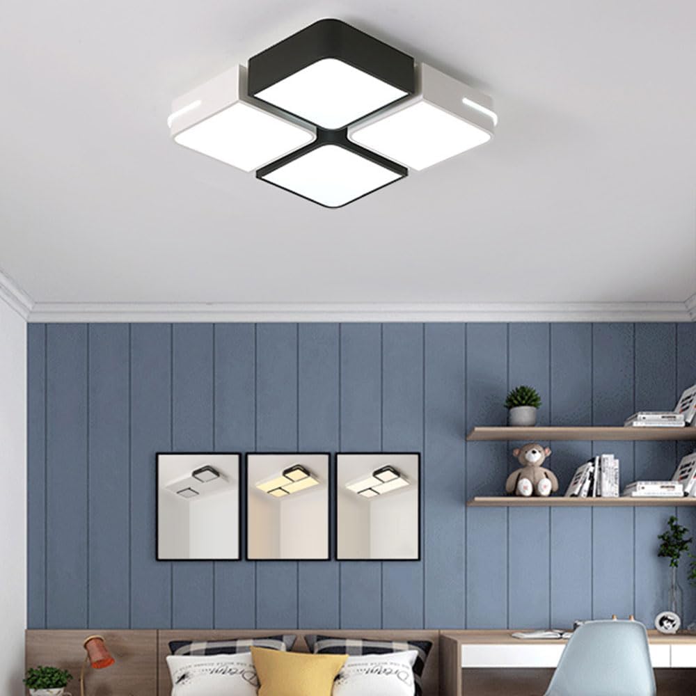 Black and White Simple Design Ceiling Light Fixture Square LED Ceiling Lamp Dimmable Led Flush Mount Ceiling Light Decorative Ceiling Lighting for Kitchen Bedroom Bathroom