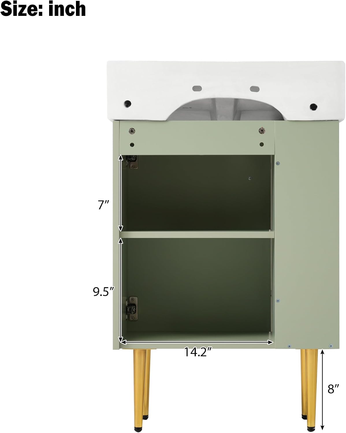 Merax 21.6' Bathroom Vanity, 21.6 Inch Freestanding Bathroom Vanity with Sink, Modern Vanity Floor Standing with 1 Door and White Ceramic Basin Sink Top, Green