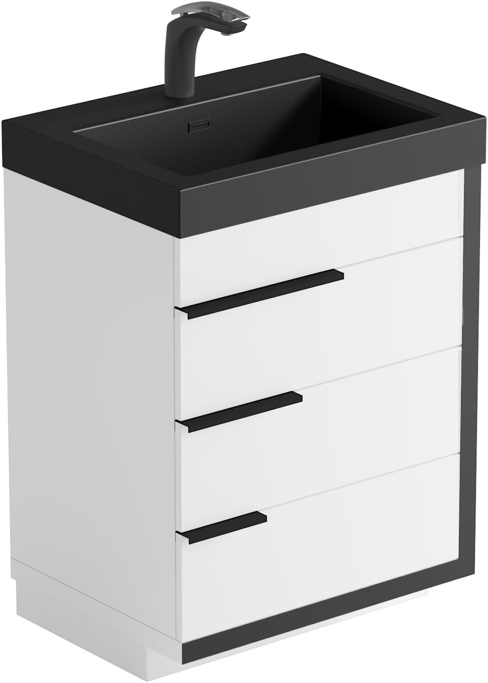 Dowell 24'Single Bathroom Vanity Set- Freestanding Glossy White Vanity with Black Accents,Matte Black Resin Basin,Three Soft-Close Drawers-024 24 21V/2418BPBL