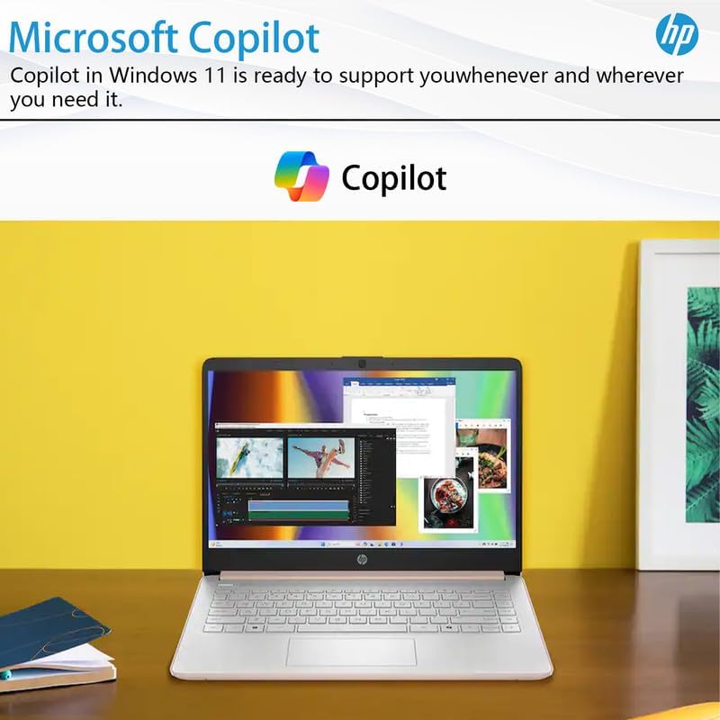 HP 14' Laptop for Student Business, 1 Year Office 365, Win11 Pro, AI-Copilot, Intel Quad-Core Processor, 4GB RAM• 128GB UFS• WiFi 6, Seibosfy