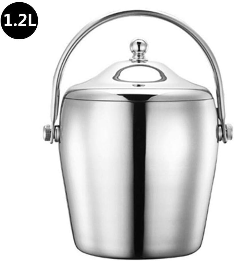 1.2/2L Stainless Steel Ice Bucket Portable 6-hour Double-layer Insulated Freezer with Lid for Parties Barbecues Buffets (Size : 1.2L) (1.2L)