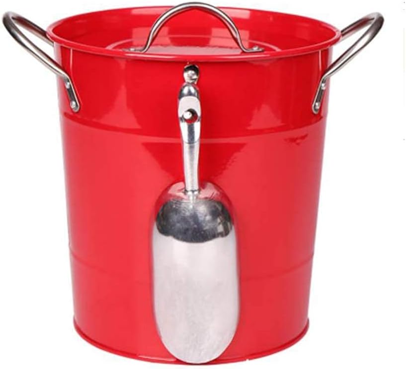 Ice Bucket with lid Cooler for Champagne or Beer Vintage Retro Style Metal Outside with Plastic Inside Large Capacity of 3.4 l Including Shovel and Handles,Practical