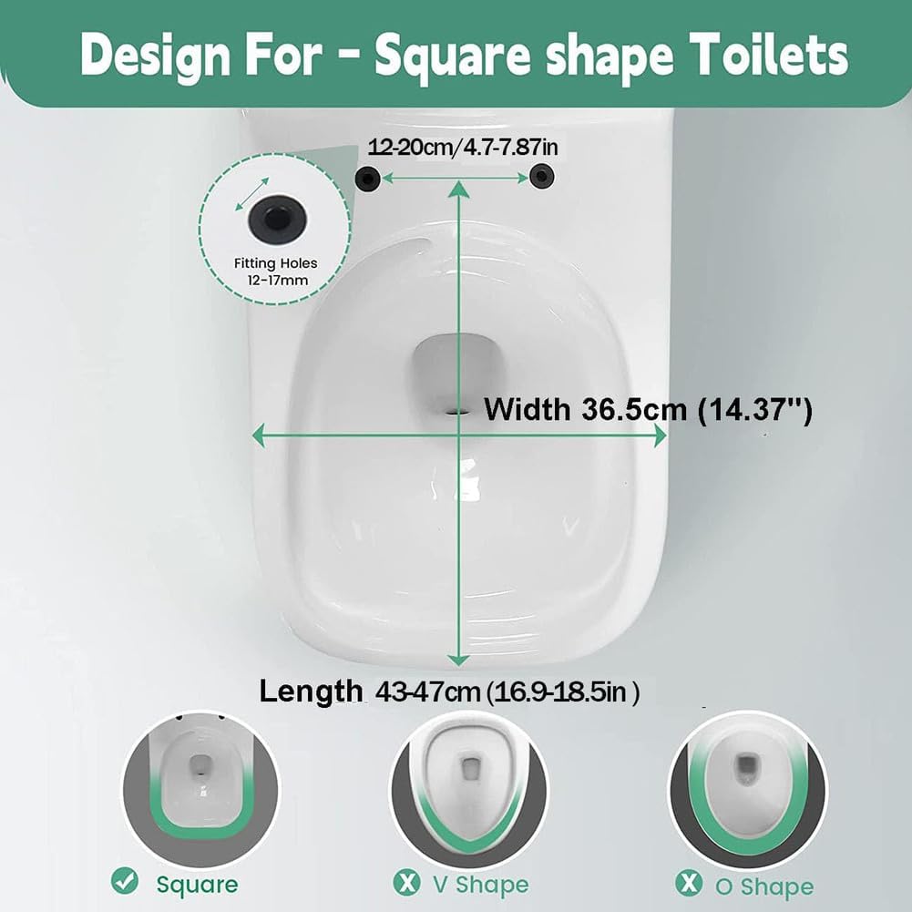 Matte Black Soft-Close Toilet Seat,Rectangular Toilet Bowl with Quick Release UF Material for Square Toilet Replacement Cover Lid for Modern Bathrooms,Adjustable Hinge,Black