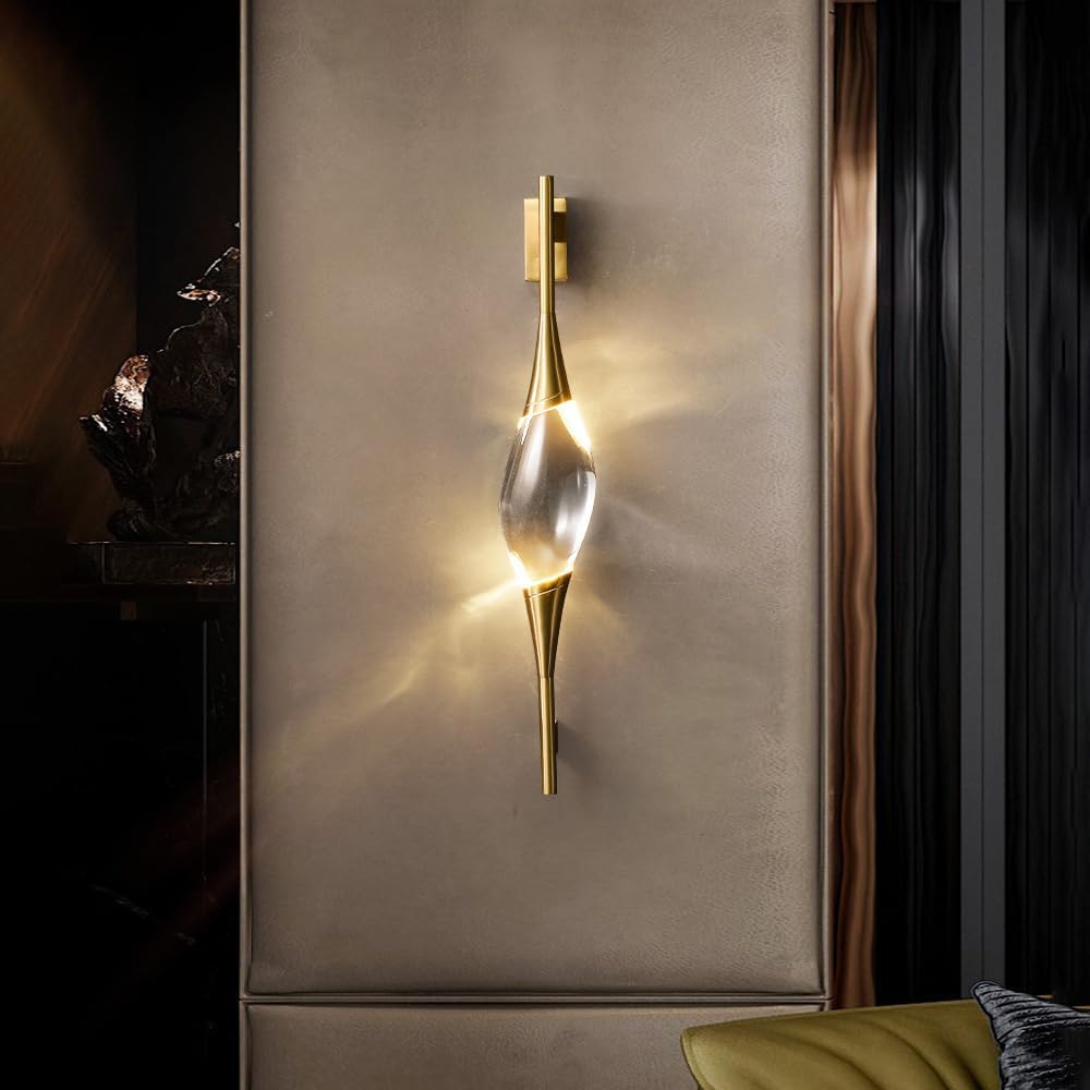 Crystal Wall Sconce Set of 2 Brass Wall Light Fixture Modern Teardrop Sconces Wall Lighting Elegant Wall Mounted Lamp 5W 3000K Vanity Wall Lights for Bedroom Living Room Hallway