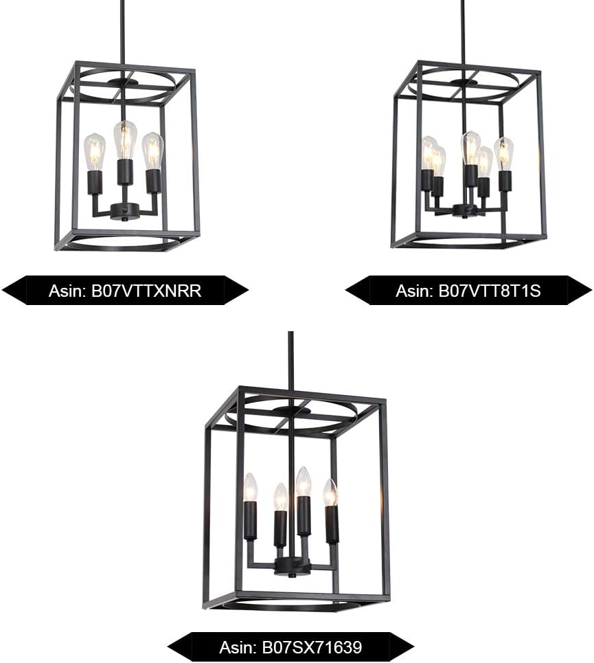 BONLICHT 5 Light Large Farmhouse Chandelier Rustic Dining Room Lighting Fixtures Hanging,Black Foyer Square Cage Pendant Lighting Vintage Industrial Kitchen Island Ceiling Lamp with Metal Art Shade