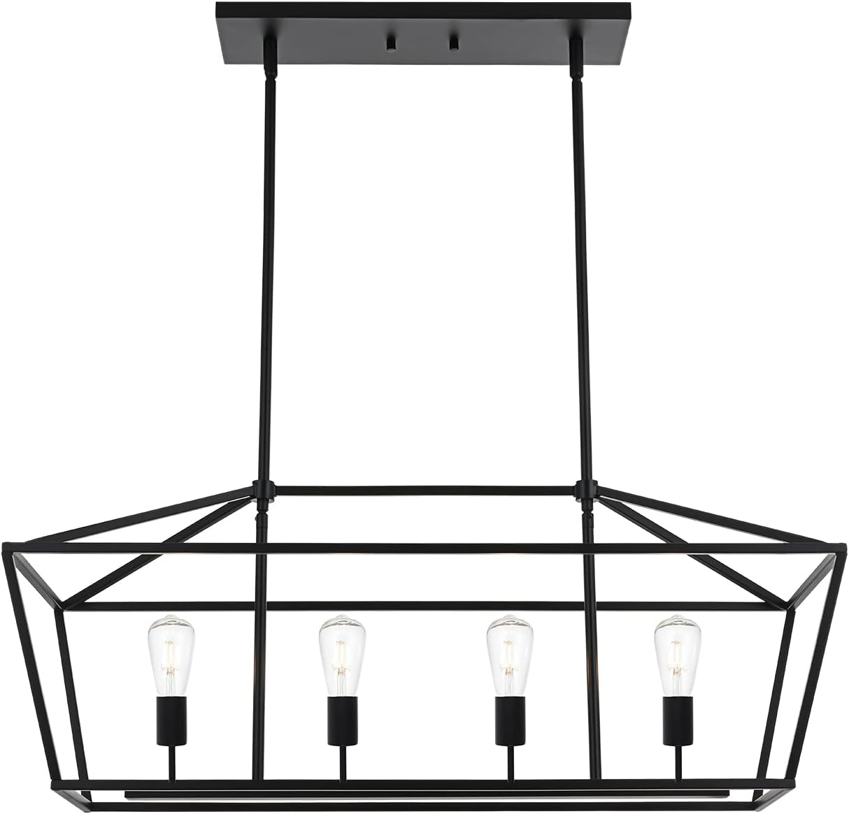 BONLICHT Kitchen Island Lighting 4 Lights in Matte Black Finish Farmhouse Chandelier Industrial Pendant Hanging Light Fixture for Dining Room Living Room Foyer