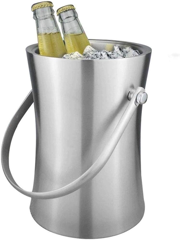 BTZHY Ice Bucket,White Metal Double Walled Set with Lid and Scoop