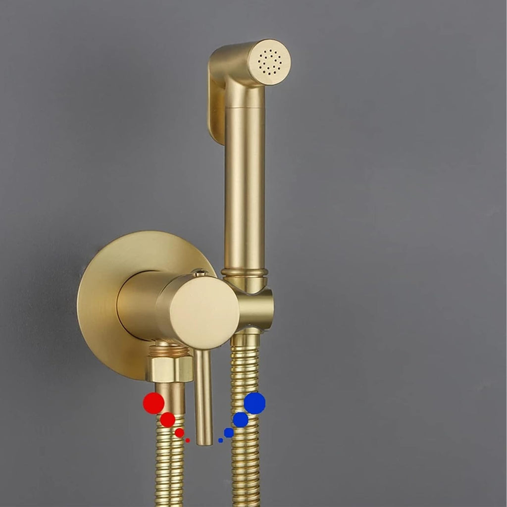 Handheld Bidet Sprayer for Toilet, Brass Bathroom Concealed Bidet Sprayer, Bidet Sprayer Set, Portable Bidet for Toilet, Wall-Mounted Mixer Hot and Cold Water for Bathroo-Gold