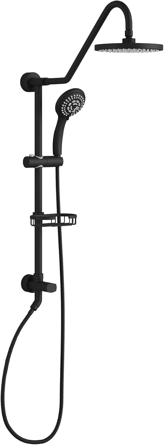 PULSE ShowerSpas Kauai III Matte Black Rain Shower Head with Handheld Spray - 2.5 GPM, 8' Showerhead, 5-Function HandShower, Adjustable Slide Bar - Shower Heads with Handheld Spray Combo