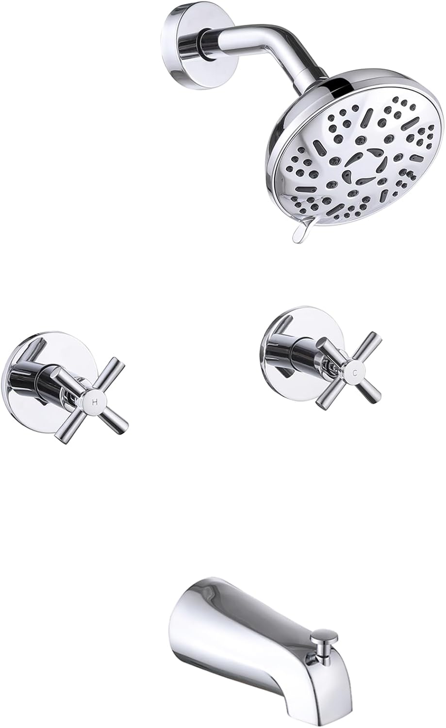 2 Handles Shower Faucet Set with Tub Spout,Bath Tub Shower Faucet Combo Set,2 Knobs Complete Tub and Shower Trim Kit with Valve,Wall Mounted,Chrome