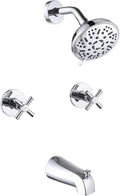 2 Handles Shower Faucet Set with Tub Spout,Bath Tub Shower Faucet Combo Set,2 Knobs Complete Tub and Shower Trim Kit with Valve,Wall Mounted,Chrome