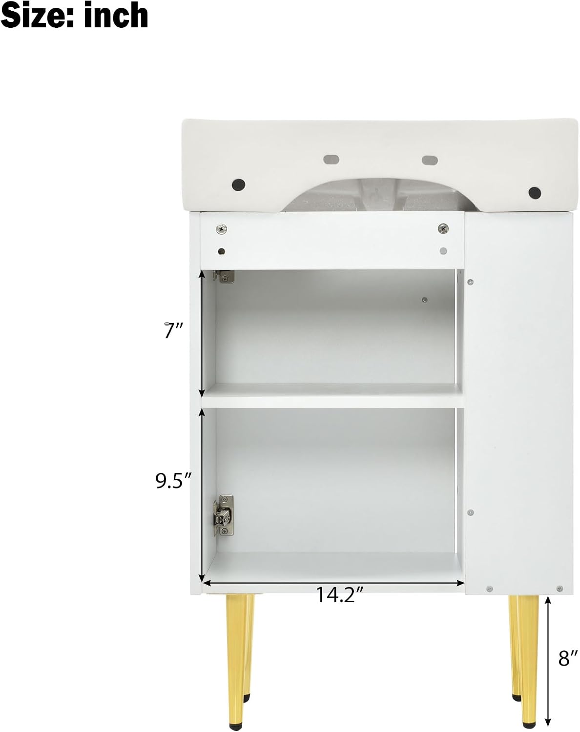 Merax 21.6' Single Sink Bathroom Vanity, Freestanding Bathroom Vanity with Open Shlef, Wood Bathroom Cabinet with Ceramic Basin Sink Top, White