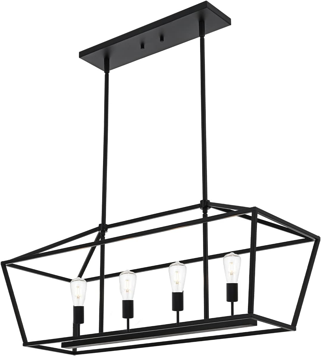 BONLICHT Kitchen Island Lighting 4 Lights in Matte Black Finish Farmhouse Chandelier Industrial Pendant Hanging Light Fixture for Dining Room Living Room Foyer