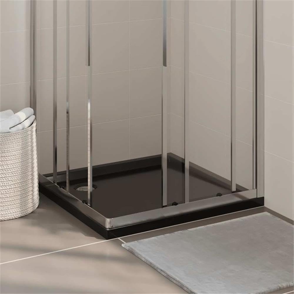 Bowery Hill Contemporary Square Shower Base Tray, 31.5 x 31.5 x 1.6 in, High-Gloss Black ABS with Fiberglass Reinforcement, Low Threshold, Slip-Resistant, Durable Bathroom Fixture for Modern Shower