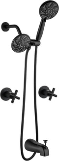 gotonovo 2 Handle Tub Shower Faucet Set Bathtub and Shower Faucet Combo Dual Shower Head and Handle Set Tub Shower Trim Kit Shower System with Tub Spout Wall Mount Matte Black