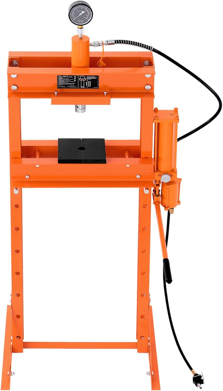 VEVOR Hydraulic Shop Press, 20 T H-Frame Pneumatic Shop Press with Press Plate, Stable Garage Floor Adjustable Hydraulic Press with Triangular Support, Fit for Bending, Straightening & Stamping