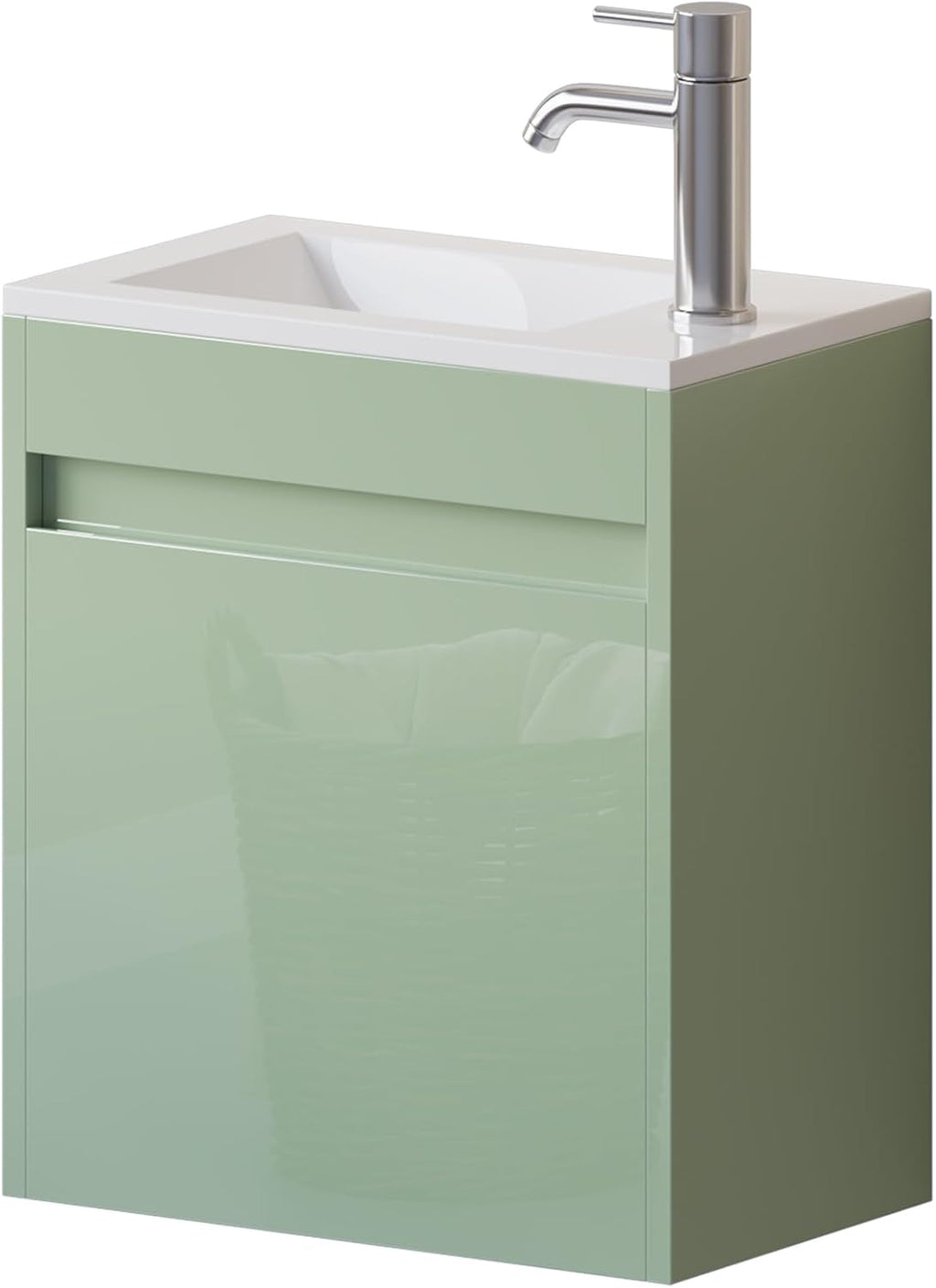 wonline 16' Floating Bathroom Vanity with Sink, Wall Mounted Resin Basin Cabinet Combo for Small Bathrooms, High Gloss Green, Includes Chrome Faucet & Pop Up Drain