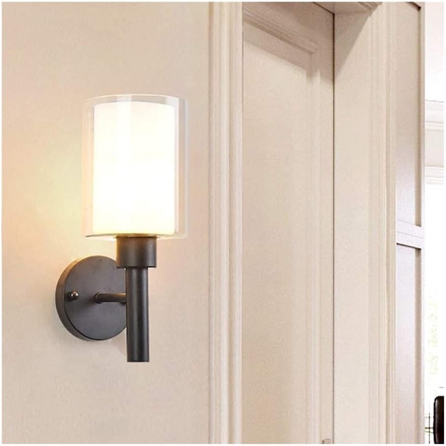 Modern Bathroom Wall Light, LED Glass Wrought Iron Black Corridor Wall Lamp,Bar Stair Living Room Wall Sconce,for Living Room,Bedroom,Stairway,Bedside