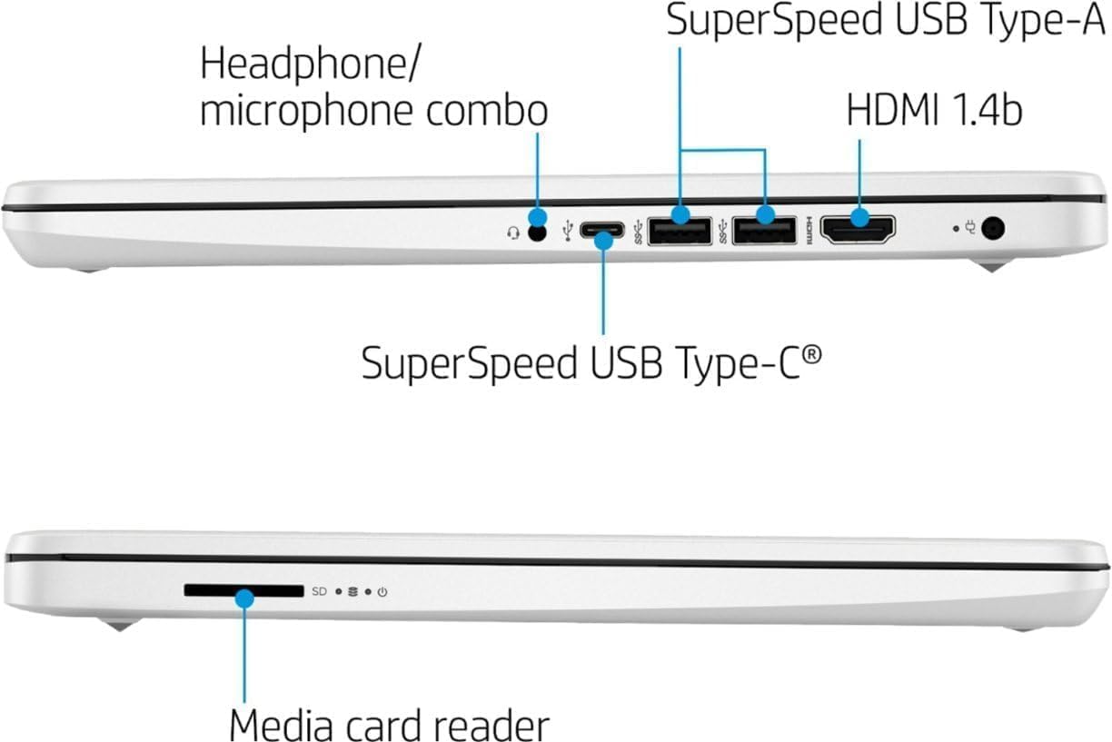 HP 14 inch HD Laptop, Intel Celeron N4500, 4GB DDR4 RAM, 64GB eMMC + 512GB SSD, Windows 11 Home in S Mode, One Year Microsoft 365 Included, WiFi6, Snowflake White with HEX Accessories