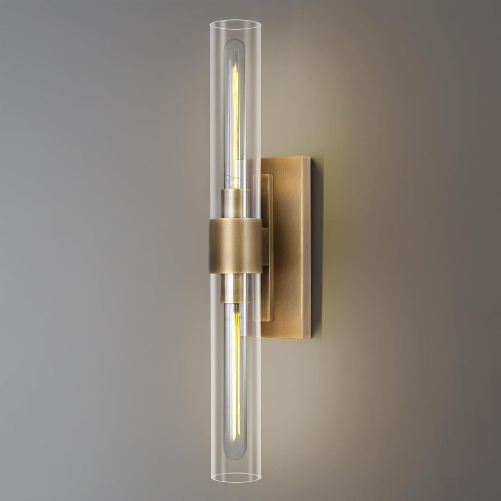 Brass Bathroom Vanity Wall Sconces, Glass Tube Wall Sconces, 24 Inch Horizontal or Vertical Linear Wall Sconces,Gold Vanity Light, Bathroom Wall Sconce, E26 Bulb Included