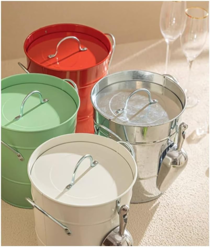 Ice Bucket 3.5 Liter Double Wall Ice Bucket Insulated Ice Buckets with Lid and Scoop Thickened metal Ice Buckets, Party Beverage Tub for Home Kitchen Parties Cocktail Bar(Red)