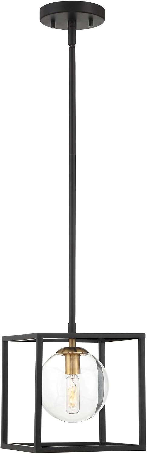 Possini Euro Design Delaney Black Burnished Brass Mini Pendant Light 8' Wide Modern Square Cage Round Clear Glass Shade Fixture Dining Room House Entryway Bedroom Kitchen Island Hallway Ceilings