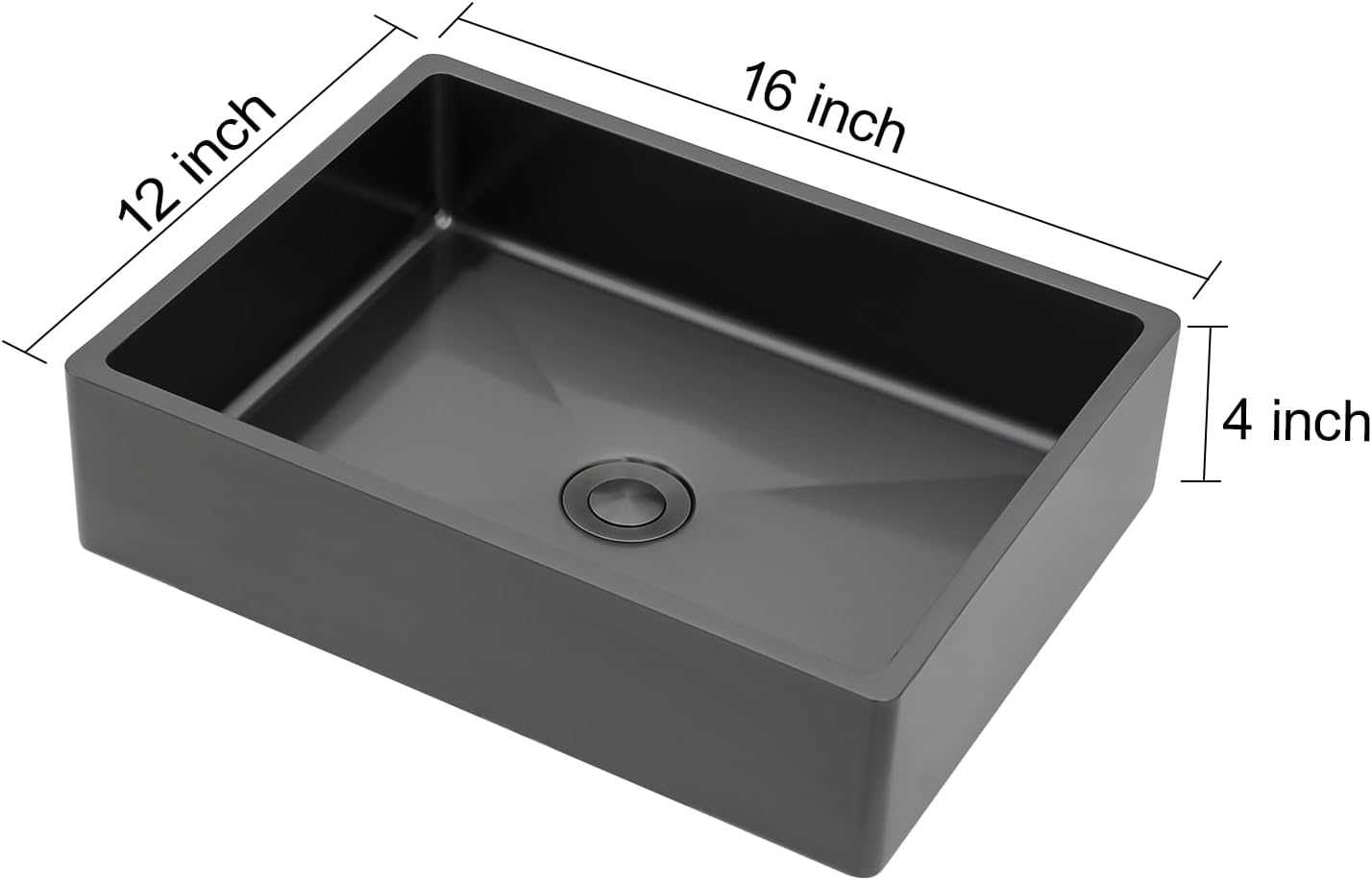 16'x12' Bathroom Vessel Sink Rectangular - Gunmetal Black NANO-PVD, 16 Gauge 304 Stainless Steel, Above Counter Rectangle Modern Vanity Lavatory Bath Sink Basin