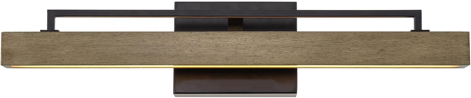 Kira Home Felix 25' Modern Farmhouse Integrated LED Bathroom Vanity Light, 24W 3000K Warm White Light, Hand-Painted Wood Grain Metal Linear Sconce, Smoked Birch and Black Finish