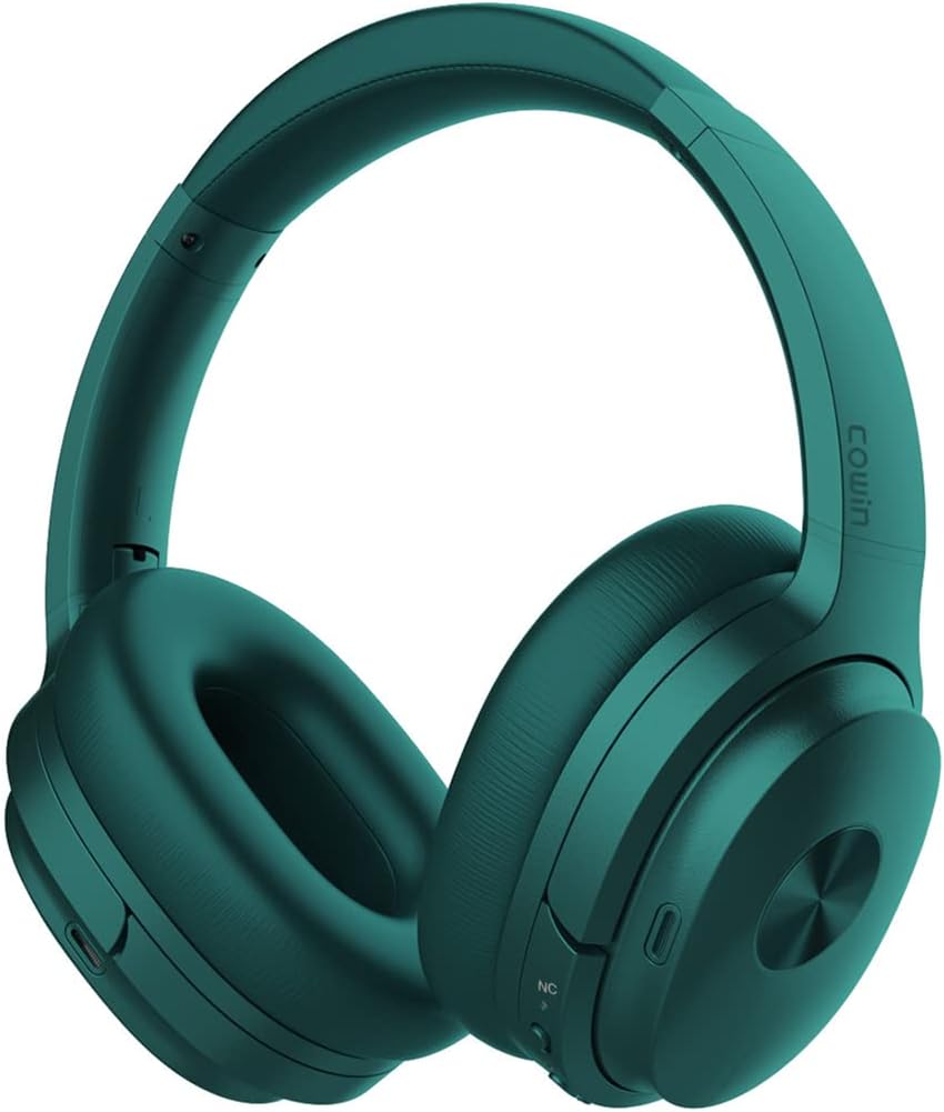 Hi-Fi Stereo Wireless Over-Ear Headphones Bluetooth 5.0 Headsets ANC Active Noise Cancelling Foldable Headphones with Mic Soft Protein Earpads for Sports/TV/Work,Green