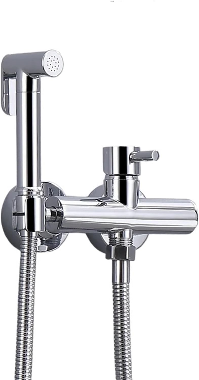 Bidet Cleaning Sprayer Set Solid Brass Valve and Body and Toilet Fixture Bathroom Hot and Cold with Hose-Whole Set