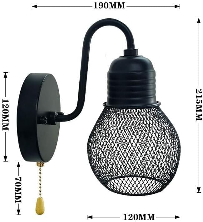 Wall Sconces for Bedroom Bathroom Mirror Light Black Wrought Iron Wall Lamp Personality Hollow Bedside Industrial Wind Small Iron Cage Light Bulb Lighting Fixture