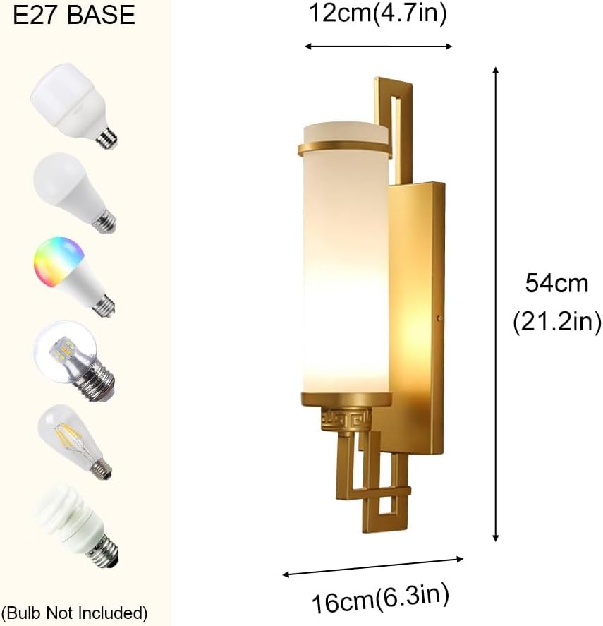 Antique Wrought Iron Wall Sconce with Cylinder Glass Shade, E27 Hardwired Fixture for Bedroom, Bathroom, and Entryway - T-155 Gold