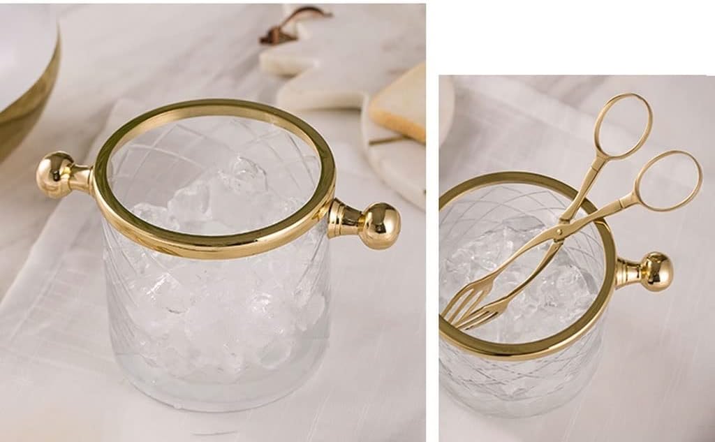 Ice Bucket Ice Bucket for Freezer Champagne Bucket Brass Glass Ice Bucket with Ice Clip Household Ice Cube Red Wine Small Ice Bucket Ice Buckets Party Cooler Drink Cooler