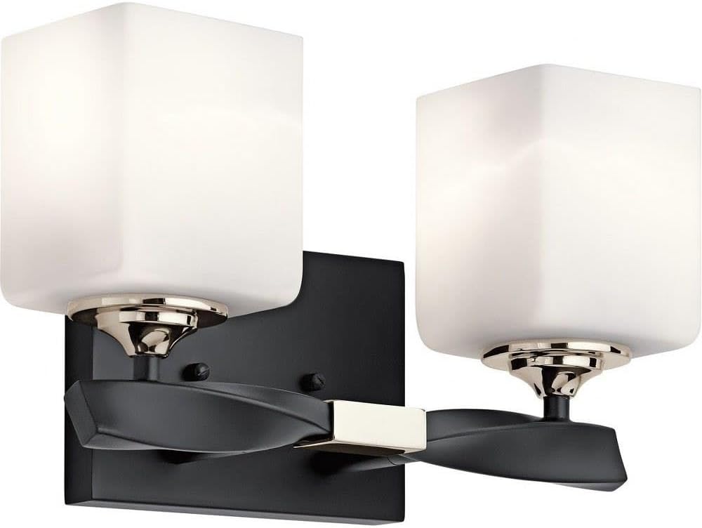 Kichler Marette 13.5' 2 Light Vanity Light with Satin Etched Cased Opal Glass in Black
