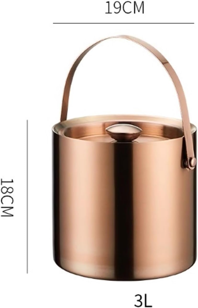 Portable Home Bar Stainless Steel Double Layer Ice Bucket with Lid for Cocktail Bars, Freezers, and Wine Party