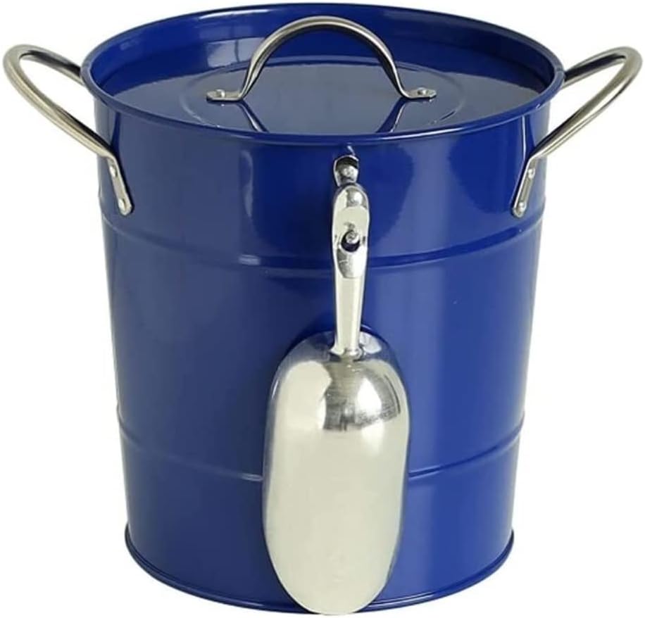 Drink Bucket Bar Supplies Double Ice Bucket with Lid Ice Buckets Wrought Iron Champagne Bucket Beer Bucket with Handle and Ice Shovel Ice Bucket for Parties(Blue)