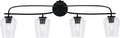 Toltec Lighting Cavella 4-Light Bath Bar – Modern Bathroom Vanity Light – Dimmable, LED-Compatible Wall Fixture – Matte Black Finish, 5' Clear Bubble Glass
