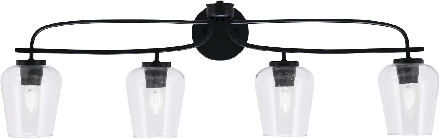 Toltec Lighting Cavella 4-Light Bath Bar – Modern Bathroom Vanity Light – Dimmable, LED-Compatible Wall Fixture – Matte Black Finish, 5' Clear Bubble Glass