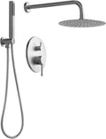 10' High-Pressure Rainfall Shower System with Handheld Spray, Wall Mount Bathroom Shower Faucet Set (Brushed Nickel)