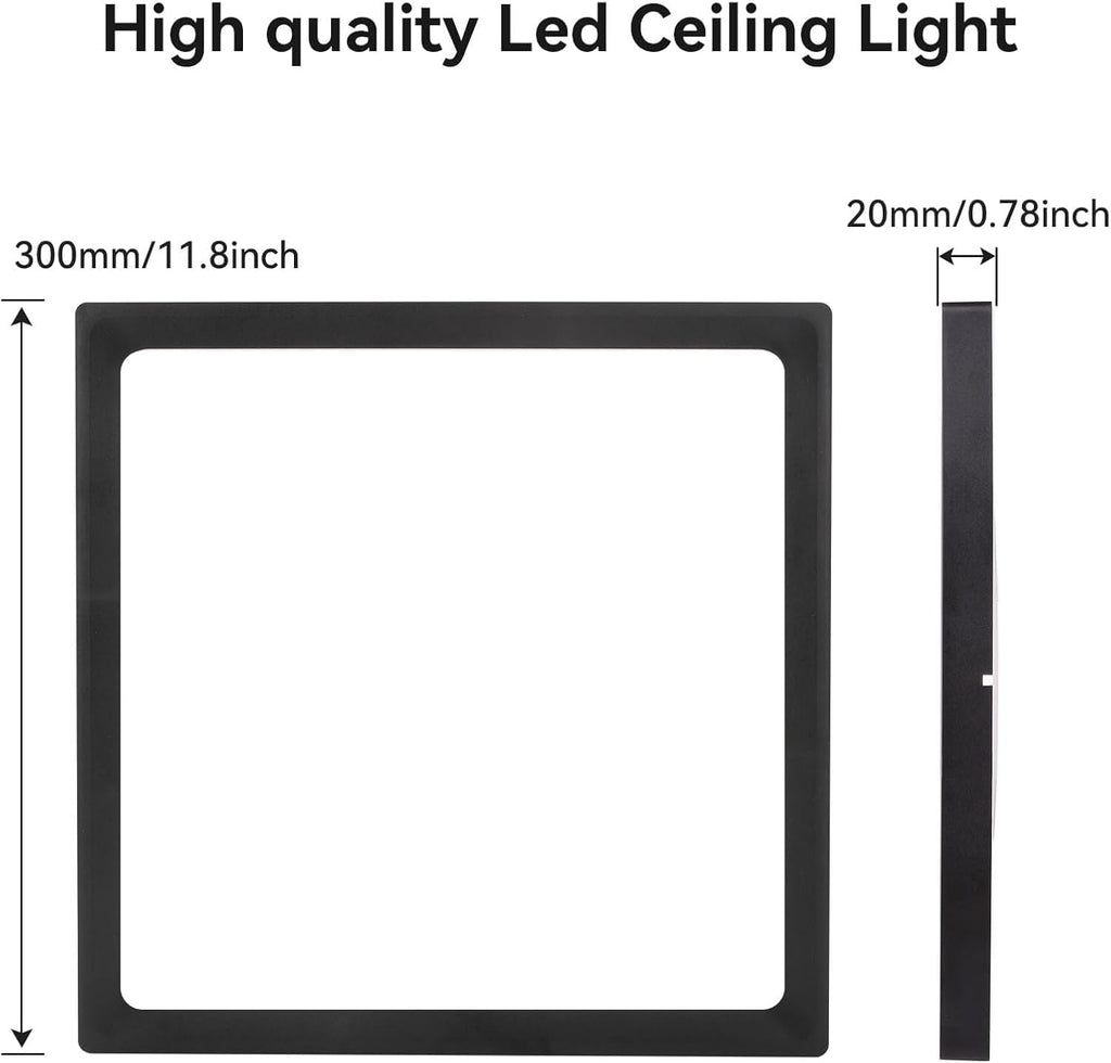 12Pack 12inch Square Black 3200LM LED Flush Mount Ceiling Light,28W White 6000K Slim Surface Mount Ceiling Light Fixture for Kitchen Bedroom Living Room
