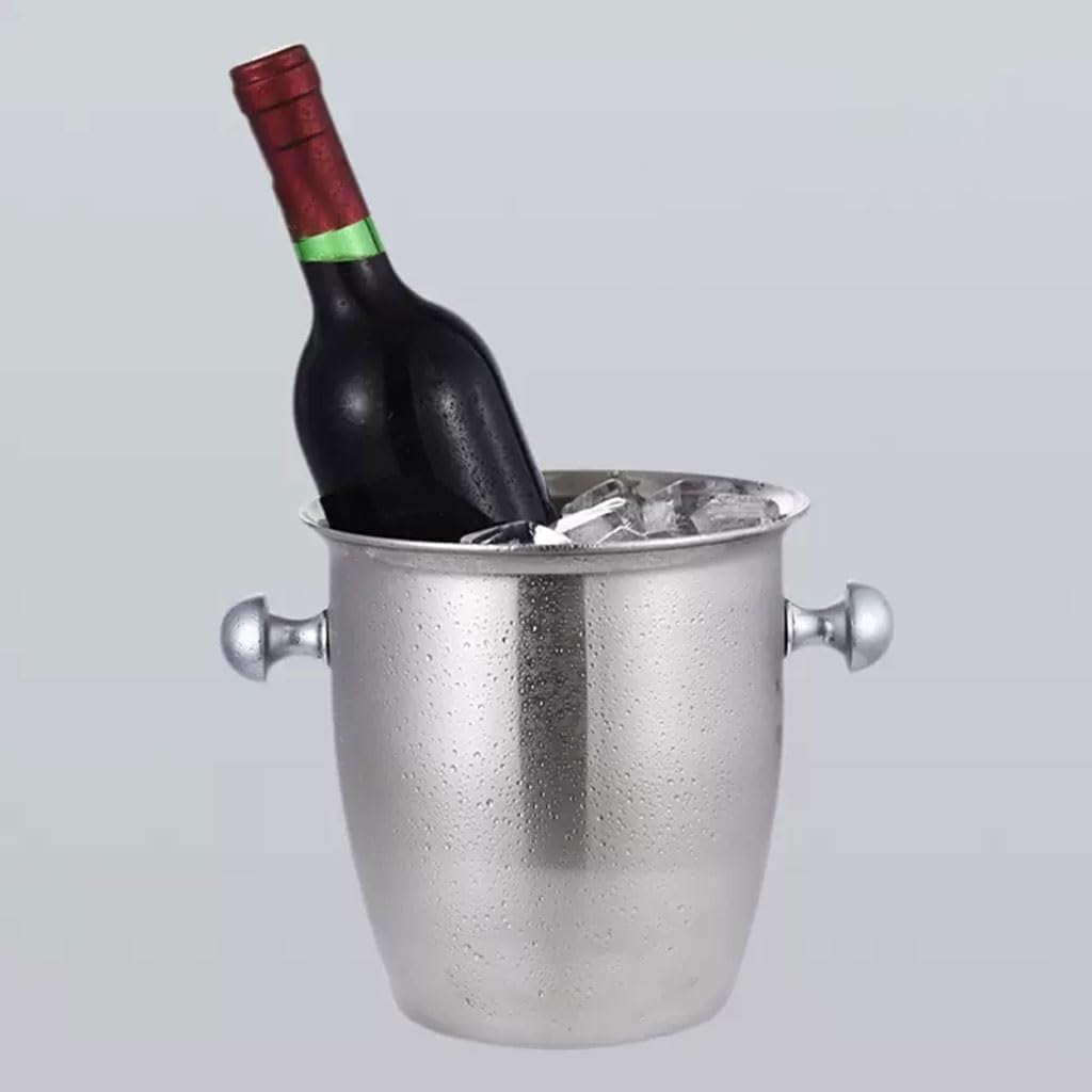 Ice Bucket Ice Bucket for Freezer 304 Stainless Steel Champagne Bucket Thickened Ice Bucket Ice Grain Ice Cube Bucket Iced Red Wine Barrel Bar with Handle Ice Bucket Ice Buckets Party Cooler Drink Coo
