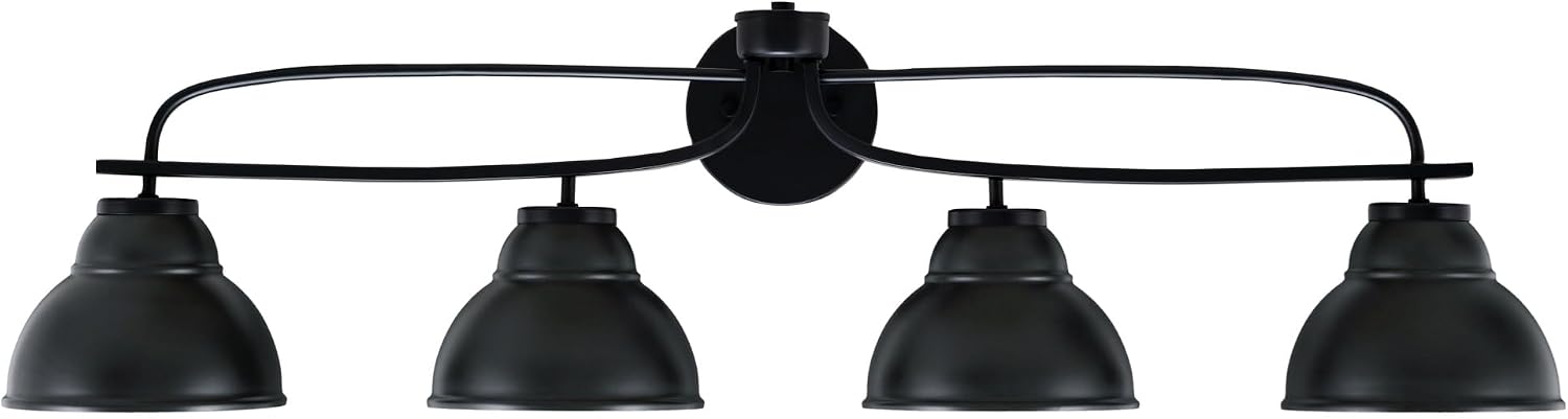 Toltec Lighting Cavella 4-Light Bath Bar – Modern Vanity Light Fixture for Bathroom – Dimmable and LED-Compatible Wall Light – Matte Black Finish, 7' Matte Black Metal Shades