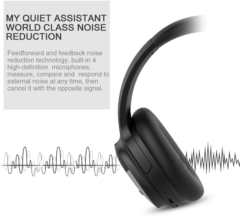 Hi-Fi Stereo Wireless Over-Ear Headphones Bluetooth 5.0 Headsets ANC Active Noise Cancelling Foldable Headphones with Mic Soft Protein Earpads for Sports/TV/Work,Green