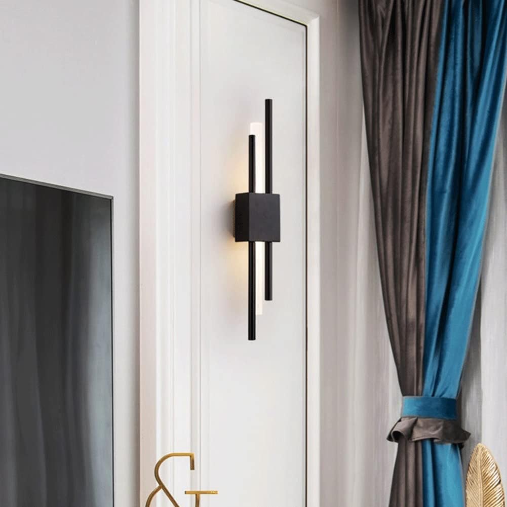 KISAD Wall Lighting Fixtures Nordic Wrought Iron Wall Sconce Modern Minimalist Art Wall Light Wall Mounted Lighting Fixture for Bedroom Bathroom Villa Balcony Decoration(White Light,S-Black)