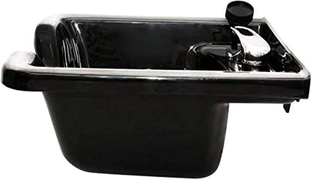 PureSana Chromium 19 Inch Square Professional Grade Shampoo Bowl and Fixture Set with Sprayer Hose, Mounting Bracket, and Strainer, Black