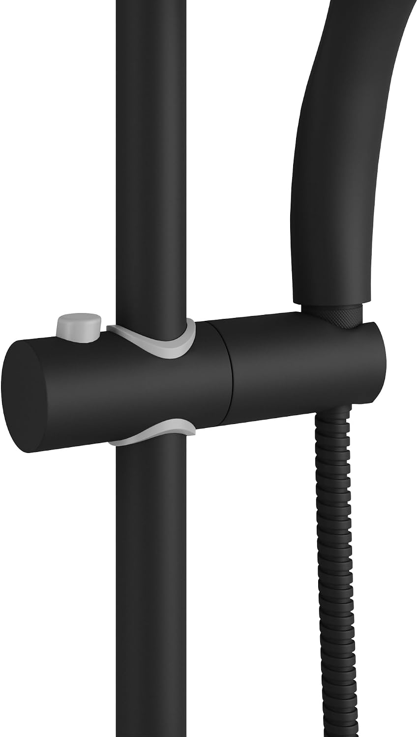 PULSE ShowerSpas Kauai III Matte Black Rain Shower Head with Handheld Spray - 2.5 GPM, 8' Showerhead, 5-Function HandShower, Adjustable Slide Bar - Shower Heads with Handheld Spray Combo