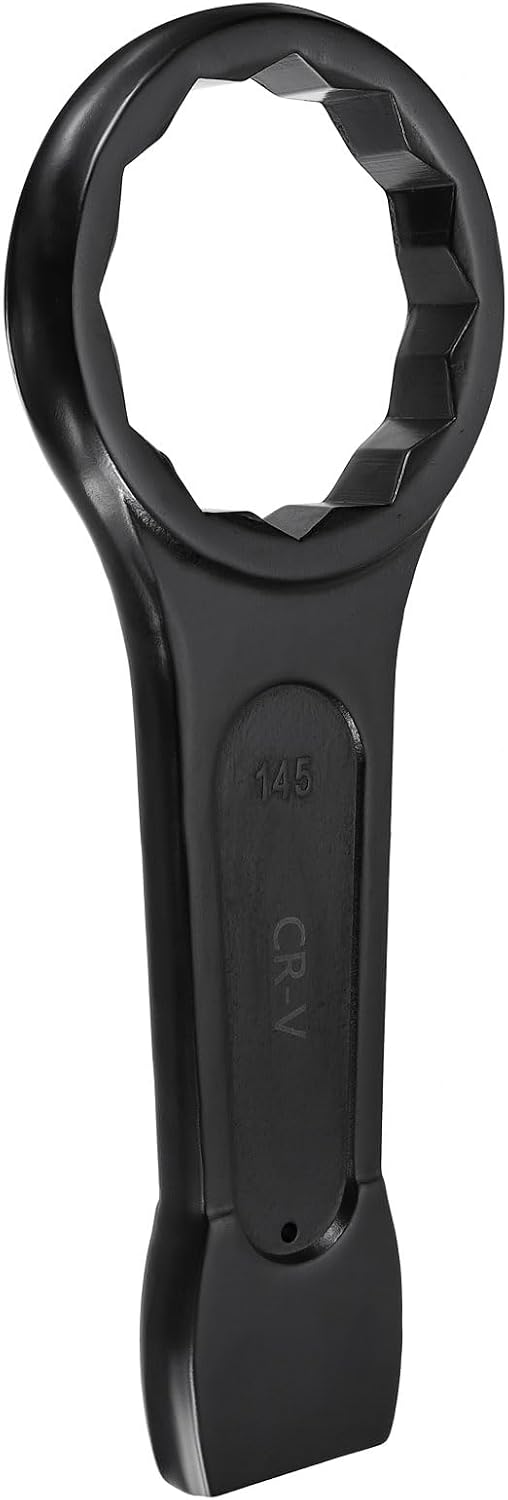 HARFINGTON Box End Striking Ring Wrench 145mm Metric CR-V Steel 12-Point Flat Strike Wrench Baking Paint Single Head Spanner Hand Tool for Mechanical Automotive Repair