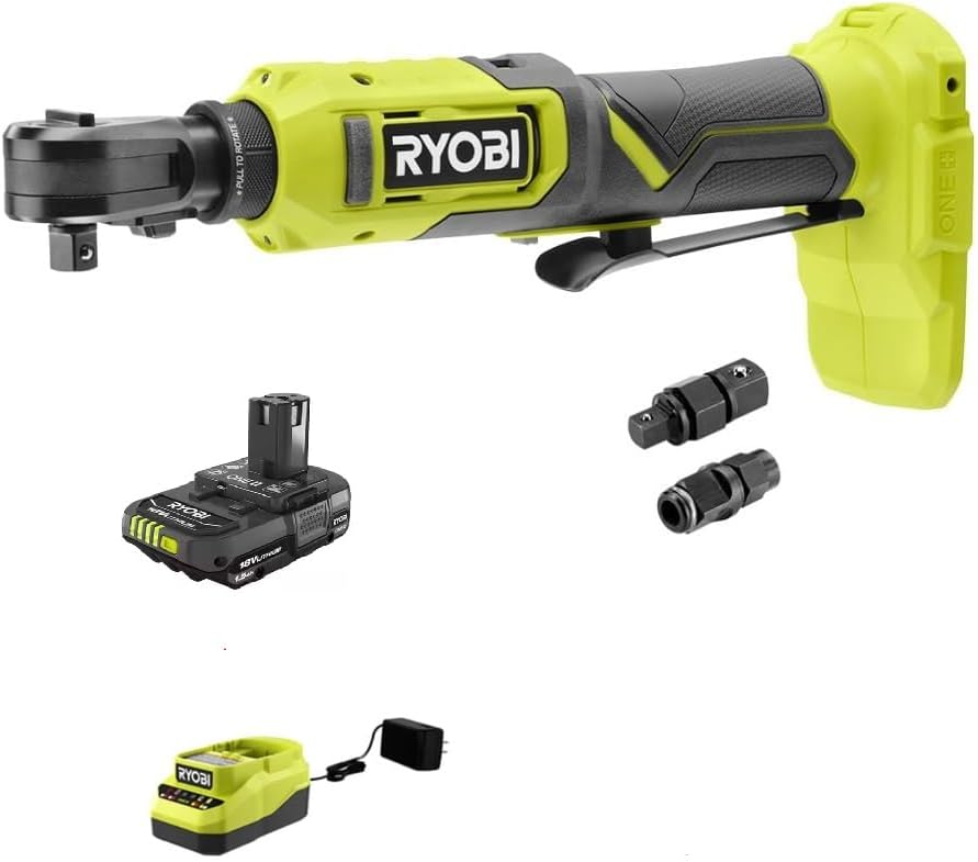 Ryobi 18V Cordless Ratchet Multi-Size 3/8 in. and 1/4 in. Kit with 1.5 Ah Battery and Charger (PCL280K1)