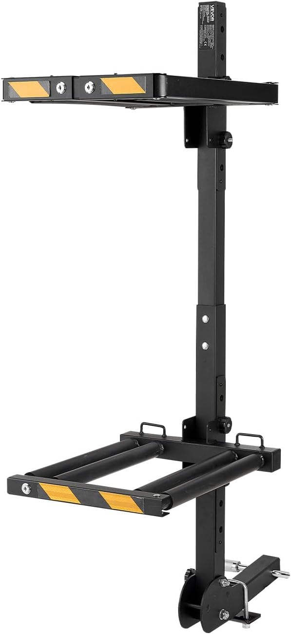 VEVOR Folding Hitch Mounted Ski & Snowboard Rack, Fits 2-Inch Receiver, Carries up to 6 Pairs of Skis or 4 Snowboards, Adjustable Hitch-Mounted Rack for Car with Key Lock, Security Strap, Tilt Access